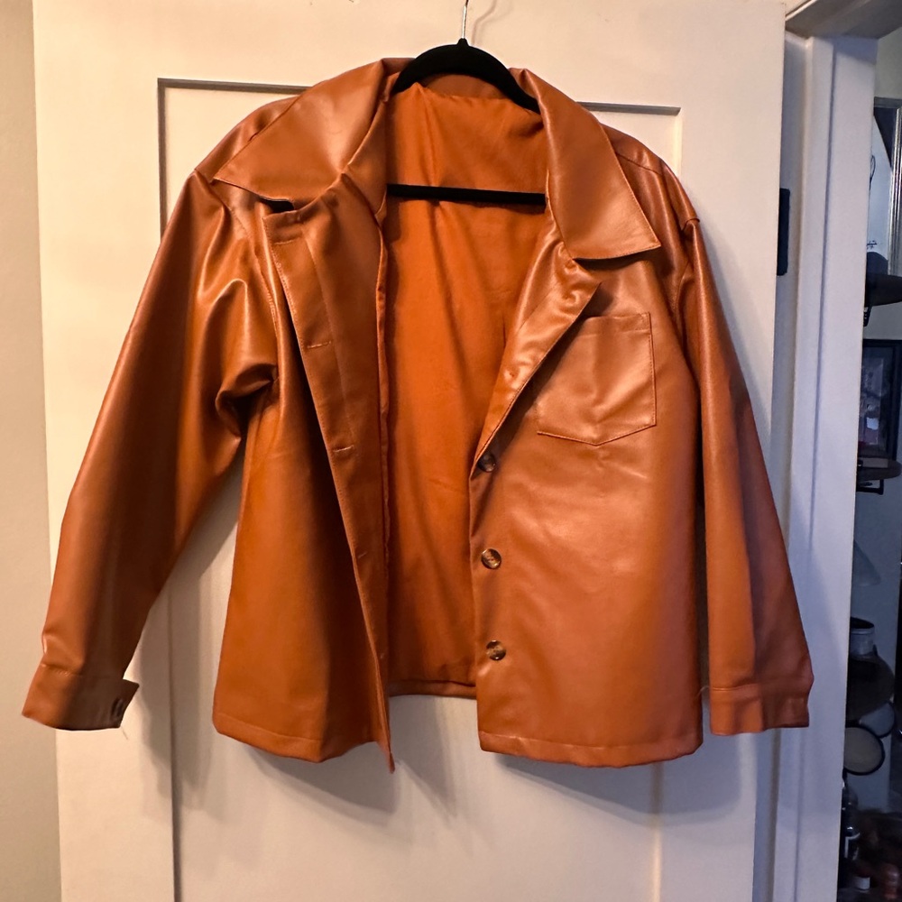 Minimalist Boxy Leather Short Jacket aikergood